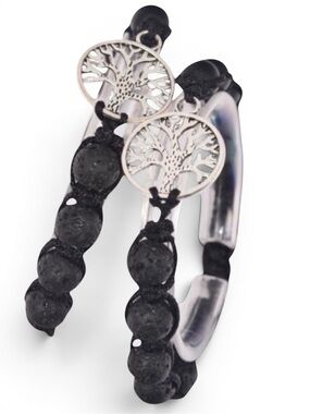Tree of Life Lava Rock Bracelet Black Stone Adjustable Cord Unisex NWT